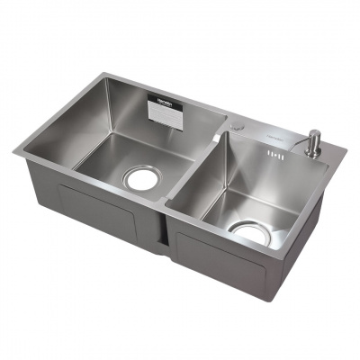 Hamden Double Bowl Kitchen Sink with Chopping Board, Soap Dispenser and Rollmat