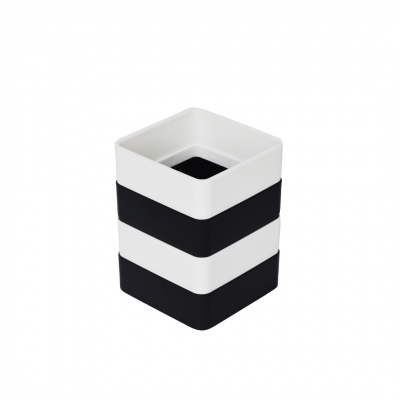 Primeo Square Pen Holder Black/White 7.8x7.8x10.3cm