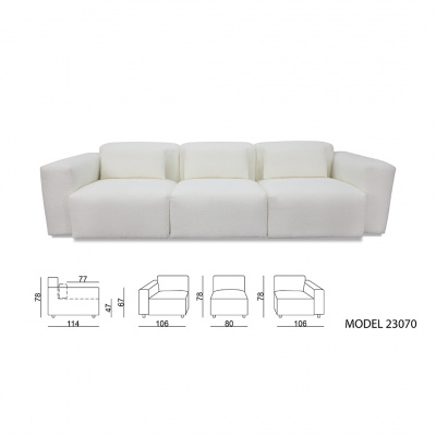Nobizzi Hyesan Modern Style White Boucle 4 Seater Sofa
