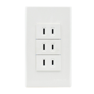 Alphalux 3 gang Flat Pin Outlet with Plate 16a