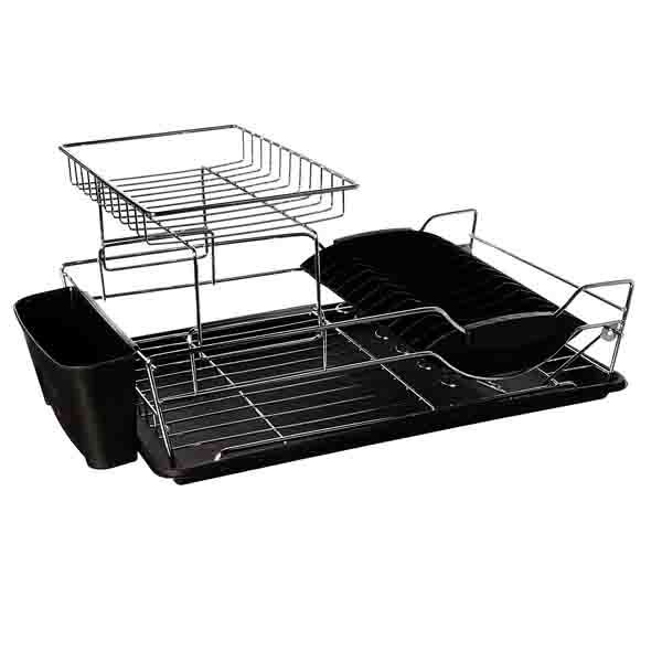 Home Basics 2 Tier Plastic Dish Drainer, Black