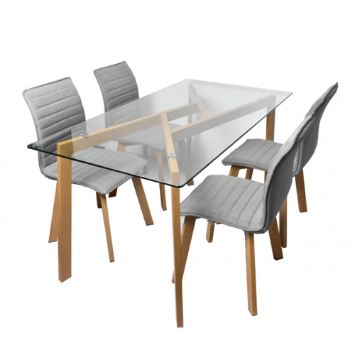 Heim Cooper Dining Set (1Dt+4Chairs) Clear+Brown/Gray
