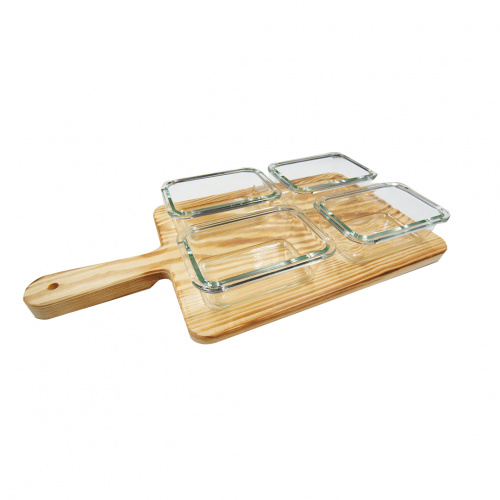Kessel Snack Dish Bowl with Wooden Tray 4pc/set 180ml
