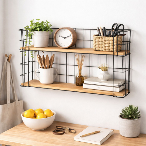 Heim Cuba Wall Mount Organizer Black/Natural 60x12x30cm