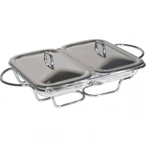 Kessel Rectangular Glass Food Warmer with 2pcs Candle 2x1.5L