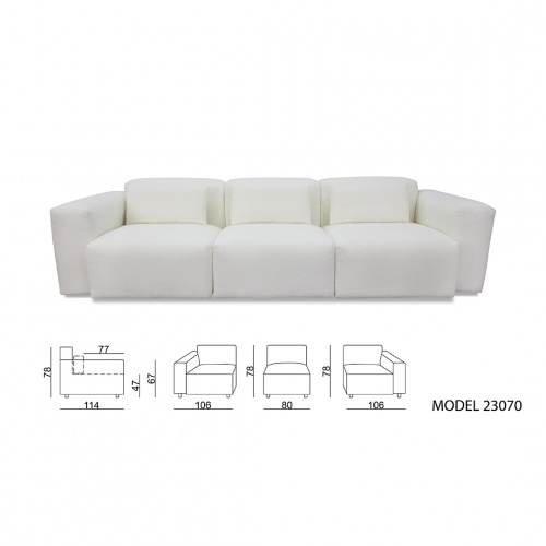 Nobizzi Hyesan Modern Style White Boucle 4 Seater Sofa