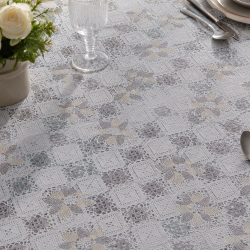 Primeo Cebu Pvc Table Cloth White/Brown 137cm/Lm