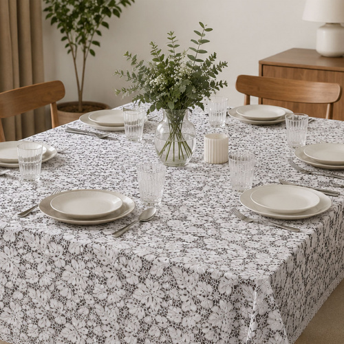 Primeo Bohol Pvc Table Cloth White/Silver 137cm/Lm