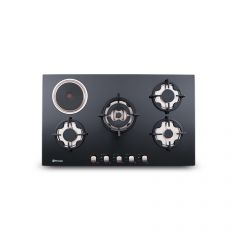 Tecnogas  Built-In Cooktop 4 Gas + 1 Elec Hot Plate Tempered Black Glass